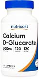 Nutricost カルシウム D-グルカレート 500mg、120カプセル - グルテンフリー、非遺伝子組み換え、ベジタリアン対応