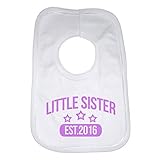Little Sister EST.2016 - Funny Quoted Personalised Baby Bib for Girls - White by 2Personal