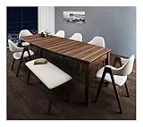 ブラック6脚 8点セット(テーブル+チェア6脚+ベンチ1脚) W140-240 北欧テイスト 天然木ウォールナット材 伸縮ダイニングセット Aurora オーロラ【ﾉｰﾌﾞﾗﾝﾄﾞ品】