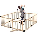 RiZKiZ 木製ベビーサークル ドア付き 【ナチュラル】 8枚セット 高さ55cm 大きさ、形組み換え可能 簡単設置