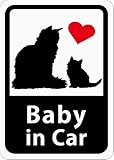 Baby in Car 「長毛ねこの親子」 車用ステッカー (マグネット) (ホワイト) ／ 赤ちゃんが乗ってます s03