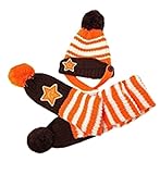 Plus Nao(プラスナオ) 子供用 ニット帽＆マフラー 2点セット セットアップ ボンボン付き ボーダー スターワッペン付き ビーニー ベビー キ - オレンジ