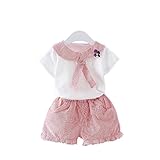 女の子の服 夏 上下セット 海軍スタイル Pojour 1-6歳キッズ用 子供かわいいブラウス 綿 通気 ピンク(70cm)
