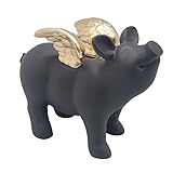 Benzara Distinctively Classy Flying Pigコインバンク、ブラックとゴールド
