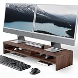 Fenge モニター台 卓上 パソコン台 デスクシェルフ モニタースタンド 2段 木製 幅80cm モニター 台 pc台 机上台 机上ラック デスク周り収納 卓上台 ディスプレイ 台 置き台 モニターラック (ブラウン)