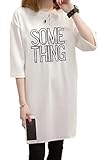 【Smile LaLa】 レディース チュニック Tシャツ プリント ロゴ Uネック 七分袖 体型 カバー ロング カジュアル ボーイッシュ (M, ホワイト)