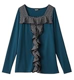 Angeliebe エンジェリーベ マタニティ シフォン フリル カットソー トップ 長袖 妊婦服 ドット L ディープ グリーン × ブラック