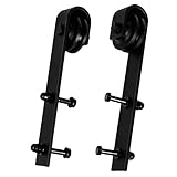 クラシック素朴なスライドバーンドアハードウェアワイド開口部と2つの開口部 Hanger 2pcs ブラック HangerX2