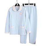 【小丸子の花轮クン】キルティング 襟付き かわいい あたたか ふんわり マタニティ パジャマ 授乳口付 前開き 産前産後 (XL, ブルー)