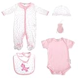 (ナーサリー・タイム) Nursery Time 赤ちゃん・ベビー用 ピンク ユニコーン ベビー服 5点 ギフトセット 女の子 (0-3ヶ月) (ピンク/ホワイト)