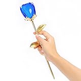 ガラスローズ花、24 KゴールドメッキLong Stem人工ローズフラワー記念日誕生日バレンタインギフトfor Her 11 ブルー WXD-GR-005