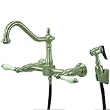 Kingston Brass KS1248PLBS 8 in. Center Wall Mount Kitchen Faucet With Wall Mounted Side Sprayer