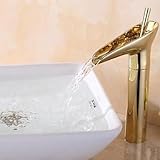 Rozinデッキマウント滝シングルハンドルシンクミキサー蛇口gold-plate