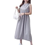 マタニティ ノースリーブ ロング ワンピース 授乳服 授乳口付き 胸のフリルが超かわいい グレー