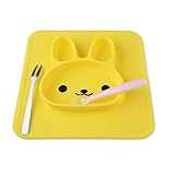 Setaria Viridis ベビー食器 セット 子供ランチプレート シリコン 離乳食 食事マット 吸盤付き 超強吸着 滑り止め 格付け ベビーボウル (イェロー)