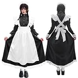 [GOKEI] メイド服 メイドコス ハロウィン メイドコスプレ衣装 ロング丈 ５点セット 女性 大人 メンズ 男性用 かわいい ロリータドレス エプロンドレス レース 裾フリル 大きいリボン ウェイトレス メイド コスチューム カッフェ 喫茶店 制服 仮装 ワンピース エプロン カチューシャ 蝶結び 手袋 M