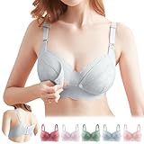 [Allanve] 授乳ブラ マタニティブラ 【崩れ・垂れ解消】【極上の柔らかさ・授乳ラクラク・4段ホックで完璧フィット】 ノンワイヤー ブラジャー ウィンドオープン 前開き しっかりホールド ナイトブラ 垂れ防止 柔らかい 大きいサイズ 通気性 着脱簡単 無地 100％綿 授乳用 産前産後 (JP, アルファベット, L, ライトグレー)