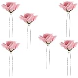 Perfk 宴会　プロム　髪飾り　ローズの花　ヘアピン　ヘアスタイル　デコレーション　写真ツール　6個入り　全４色 - ピンク