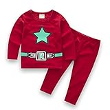 PANCY 子供服 春秋 トレーナー 長袖 ルームウェア ロングパンツ 上下セット 男の子 かっこいい 星プリント(レッド,100cm)