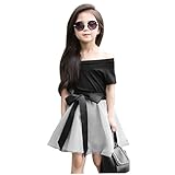 Domybest子供服　女の子　スカート　セットアップ　子供ドレス　半袖ｔシャツ+チュールスカート　上下 2点セット　蝶結び　 プリンセス風　ガールズ　カジュアル　通園　通学　お出かけ　普段着 春 夏