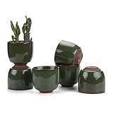 T4U 6.5CM 陶器ミ二植木鉢 高さ増加！ 氷裂紫砂シリーズ 多肉植物 サボテン鉢 フラワーポット プランター容器 深緑 6個入り
