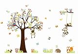 Colorful Owl and Monkey with Tree and Swing Vinyl Wall Decal for Kids, Nursery Room by KiKi Monkey