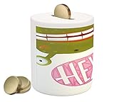 QuirkyコインボックスBank by lunarable、Upside Down Funny Green FrogモンスターSaying Hey There Cartoon Illustratio