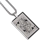 [silver KYASYA]トランプネックレス ステンレス ボックスチェーン キング ハート カード カニカン式 男性 silver 金属アレルギー対応