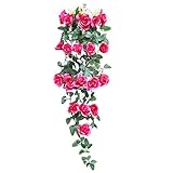 ローズ人工花ロマンチックハンギングフラワーバインバレンタインウェディング家の庭の装飾-ローズレッド
