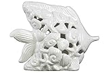 Urban Trends Collection 43027 4 Piece Ceramic Gloss White Fish Figurine with Cutout Coastal Design &