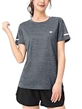 [TACVASEN] 半袖 レディース Tシャツ 速乾 夏用 スポーツウェア トレーニング 大きいサイズ テニスウェア おしゃれ 無地 スウェット ダークグレー L