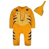 (ビッグエレファント) Big Elephant　足つきロンパース　オレンジ　ライオンちゃん　ナイトキャップ　2点セット　ベビー　男の子　女の子　男女兼用　パジャマ　日常　3-24ヶ月　T14