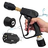 高圧洗浄ショートガン Akitsuba ケルヒャーショートガン ショートガン 高圧洗浄ガン ケルヒャー対応 ケルヒャーノズル 4000PSI 高圧洗浄機 ケルヒャーフォームガン 洗車 ケルヒャー（Karcher）Kシリーズ K2 K3 K4 K5 K6 K7 JTKに対応 真鍮製 M22-14mmクイックコネクトアダプター 5in1ノズル(8L/min)付き (0〜65度)調整可能