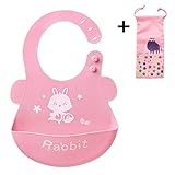 食事用スタイ エプロン ビブ 食品級シリコン ベビー 赤ちゃん キッズ ポケット付き 防水 漏れ防止 水洗い可 折り畳み ３段階に調整できる 収納袋付き (ピンク)