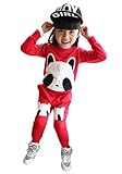 (チェリーレッド) CherryRed 子供用 女の子 ジュニア キッズ ファション スウェット スエット ルームウェア パーカー スポーツ カーディガン 春 秋 二点セット パンダ レッド 150