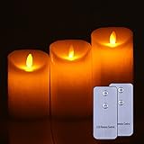 Hilitchi 3セットリモートコントロール電池式移動ウィックFlame LED電子キャンドルライトリアルワックスBanquetウェディングホリデーパーティーホーム装飾