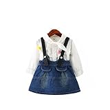 REILI　スカートセット　長袖シャツとデニムスカート　上下セット　子供　女の子　春秋　セットアップ　サロペットスカート　かわいい　結婚式　発表会