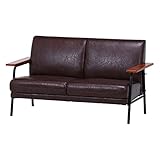 ソファ 2人掛け 2p ソファー アイアン ウッド レザー 合成皮革 合皮 おしゃれ カフェ ダークブラウン 31588