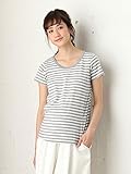 Angeliebe エンジェリーベ マタニティ 授乳口付き Tシャツ 綿混 やわらか フライス 半袖 ラウンドネック 妊婦服 産前 産後 M ～ L グレー × オフ ボーダー 21756 21756