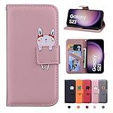 CASAFUNY Galaxy S23 ケース 手帳型 ギャラクシー S23 カバー 高級PUレザー S23 手帳型ケース カード収納 財布型 Samsung S23 スマホケース galaxy S23 携帯カバー マグネット スタンド機能 ぎゃらくしーS23ケース Galaxy S23 5G 携帯ケース Galaxy S23 5G ケース 6.1インチ (ピンクのバニー)