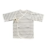 オーガニックコットン　日本製　ベビー用ひも結びタイプ　ボーダー短肌着　グレー　ORGANIC GARDEN　オーガニックガーデン