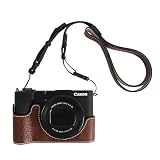 VOVMOEYA カメラハーフケース Canon PowerShot V1用 PUレザーカメラケージキット カメラストラップ付き, コーヒー