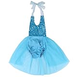 ベビーガール スパンコール ロンパース 袖無し夏 発表会 入園式 結婚式 出産祝い パーティードレス (6-12ヶ月, 青)
