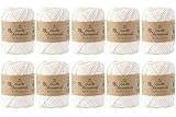 原ウール 毛糸 チャティコットン 中細 20g(約48m) 綿100% 10玉セット 1.マシュマロ