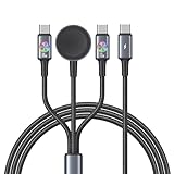 3in1 充電ケーブル 72W 3in1ケーブル アプルウォッチ充電器 USB Type-C To 2*Type-C+ウォッチ充電器 急速充電 3台同時に充電 データ転送 ブラック 1.2M Phone16/15シリーズ/Pad/Android/アプルウォッチ/ワイヤレスイヤホン等Type-Cデバイス対応