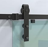 DIYHD 5 ft / 6ft / 6.6フィート素朴なブラックスライドバーンガラスドアストレートハンガースライドトラックホイールキット 6ft-single door kit 23FGLASS6F