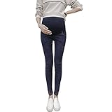 BOZEVON 新しい妊婦スリムハイウエストデニムストレッチレギンス (ブルー、XL)