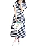 【SEBLES】レディース ワンピース 半袖 ボーダー ロング丈 マタニティ ゆったり夏 カジュアル ブルー×ホワイト L