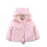 REILI　ベビー　コート　可愛い　秋冬　裏起毛　フード付き　キッズ　防寒　暖かい　ウサギの耳　子供服　ジャケット　アウター　女の子　厚手　無地　ソフト (80, ピンク)