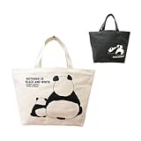 （トートバッグ）パンダ親子手提げバッグ　ファスナー付き　白黒セット